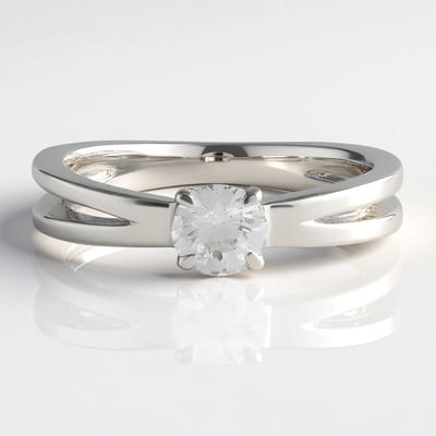 Cavill - Zilveren ring 925 Sterling - 0,616 ct Cambodjaanse ronde briljant geslepen zirkoon - Platina geplateerd - Elegante dubbele band ring
