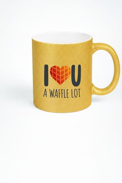 Gouden Glitter Mok 'I  U A Waffle Lot' - Grappig Wafel Hart Cadeau Beker