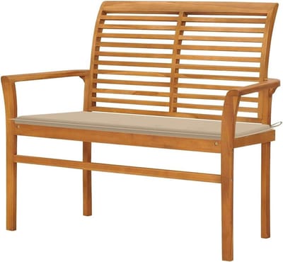 Tuinbank met kussen - Houten buitenbank - Buiten ontspannen - Massief teakhout - 112 cm breed - Beige