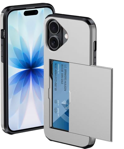 Hoesje Geschikt voor iPhone 17 Hoesje Met Pasjeshouder Hard Case Met Kaarthouder - Hoes Geschikt voor iPhone 17 Hoesje Pashouder Case - Grijs