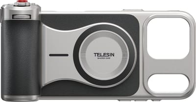 Telesin Master Grip Magnetische Handgreep - Voor iPhone - Inclusief 17 Pro Max hoesje - Dubbele MagSafe voor extra accessoires - Aanpasbare bediening - Statiefbevestiging - Grijs