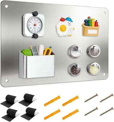 Magneetbord van metaal, 43 x 30 cm, magnetisch prikbord voor foto's, notities en reismagneten, ideaal voor kantoor en keuken, wanddecoratie en organisatiehulp