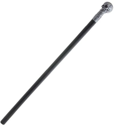 Wandelstok Accessoire - Kostuum Stok - Verkleedfeest Compleet - Gedetailleerde Doodskop - 75 cm - Zwart Zilver