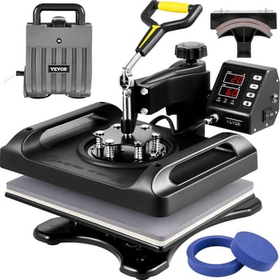 Machine de transfert thermique 12 x 15 pouces 5 en 1 Machine d'impression de t-shirts Pressage à chaud basculante rotative à 360° Presse à chaud 5 en 1 Machine de sublimation 1000W black