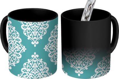 Magische Mok - Foto op Warmte Mokken - Koffiemok - Bloemen - Wit - Blauw - Vintage - Patronen - Magic Mok - Beker - 350 ML - Theemok