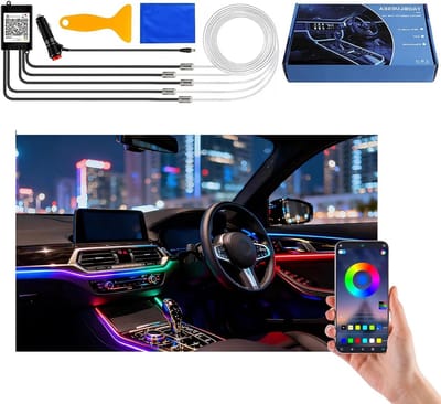 Verlichting voor Auto Interieur, 12V RGB LED Strip van 6m, Waterdichte Sfeerverlichting met Muziekfunctie en App-besturing