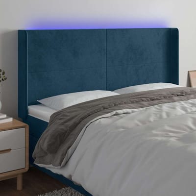 vidaXL - Hoofdbord - LED - 163x16x118/128 - cm - fluweel - donkerblauw