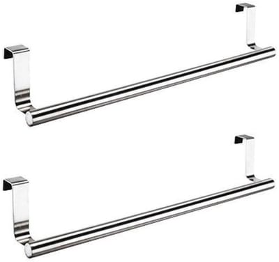 HI Theedoek / handdoek rek voor kastdeurtje - 2x - zilver - RVS - 40 x 9 x 7 cm - handdoek hanger