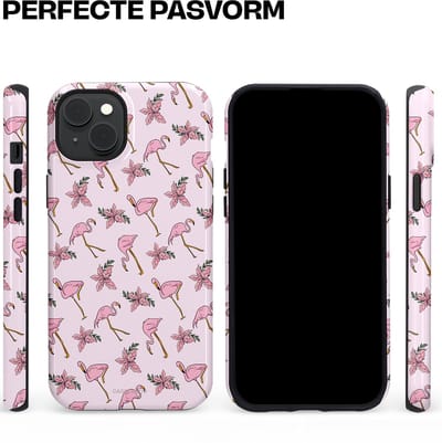 Casetastic hoesje geschikt voor Apple iPhone 15 Plus - MagSafe - Dubbellaagse bescherming - Tropisch Roze Flamigo Bloemen Paradijs - Fashion Case - Lichtgrijs Wit Lichtroze