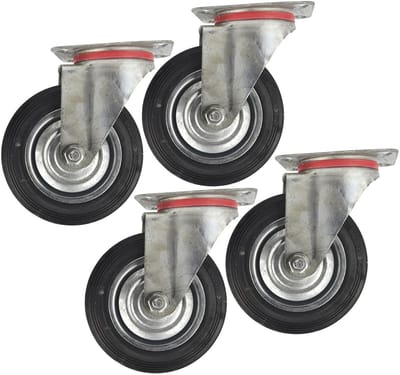 Zwenkwielen Set - Rubberen Wielen - Meubels Verplaatsen - Massief Rubber - 150 mm - Zwart