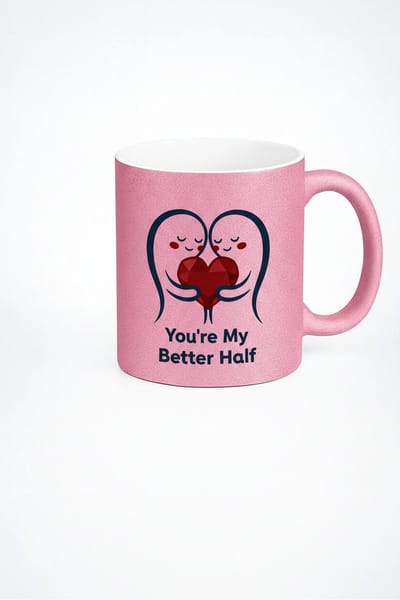 Roze Glitter Mok 'You're My Better Half' - Liefdes Mok - Cadeau voor Geliefde, Koppel, Valentijn