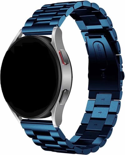 Stravo Stalen schakel bandje - geschikt voor Samsung Galaxy Watch 7 (40 & 44mm) / Galaxy Watch 6 (Classic) / Galaxy Watch 5 / Watch 5 Pro / Watch 4 (Classic) / Watch FE - Metalen RVS bandje voor Galaxy Watch 4-5-6 alle varianten - Blauw