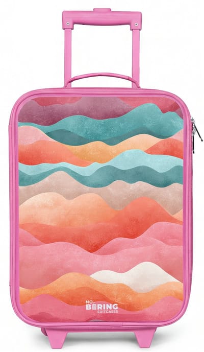 NoBoringSuitcases.com® - Kinderkoffer roze - Kindertrolley meisje - Abstracte golven - Koffer kind lichtgewicht - Reiskoffer trolley voor kinderen - Koffertje met lichtgevende wieltjes - Rolkoffer