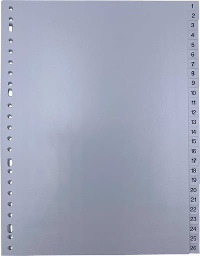 DULA Tabbladen plastic 1 tot 52 - Genummerd - A4 - Grijs - 23 gaten - PP