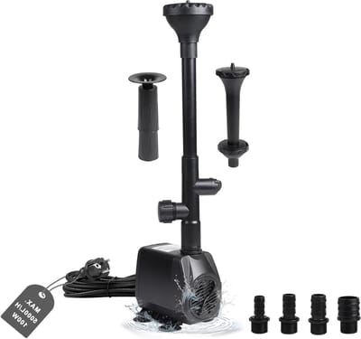Buiten Fonteinpomp 4500 l/h - Waterpomp met 4 Sprinklers, 5 m Kabel en 3 Fonteinstijlen voor Tuin en Vijver