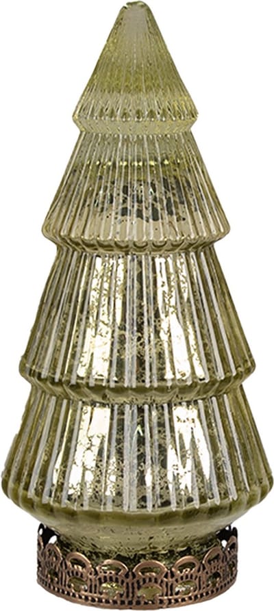 Clayre & Eef Kerstdecoratie met LED-verlichting Kerstboom Ø 7x16 cm Groen Glas