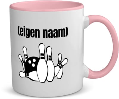 Akyol - bowlen kegels met eigen naam koffiemok - theemok - roze - Bowlen - bowlers - iemand die houdt van bowlen - verjaardag - cadeau - kado - 350 ML inhoud