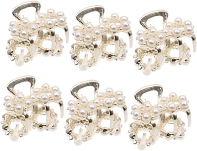 Set van 6 Kleine Haarclips met Kralen en Parels - Crystal Haaraccessoires voor Ponytails en Jumbo Haarspelden