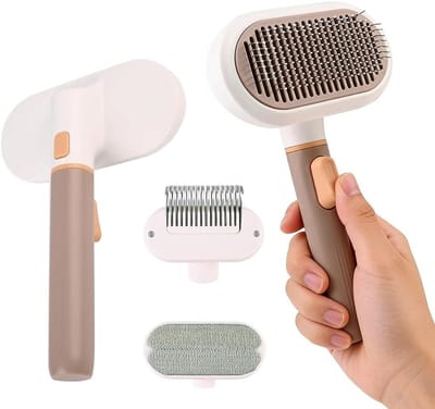 3-in-1 katten- en hondenborstel voor lang haar, zelfreinigend ontwerp, roestvrijstalen kam voor klitten en vachtverzorging
