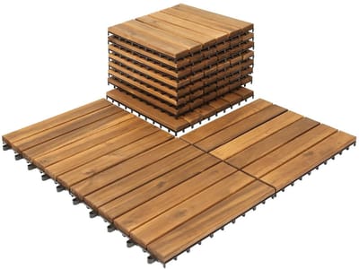 Balkontegels Hout - Terrastegels Klik - Buiten Vloer - FSC Acaciahout Robuust - 30x30 cm 55 Stuks - Natuurlijk