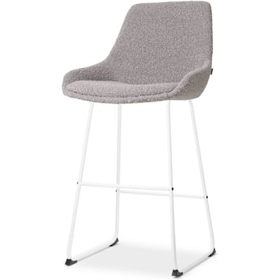 Nolon Nino-Isa Barkruk Bouclé Taupe - Wit Onderstel - 75 cm - Stof - Hoge Kruk - Barkruk met Rugleuning - Design - Comfortabel