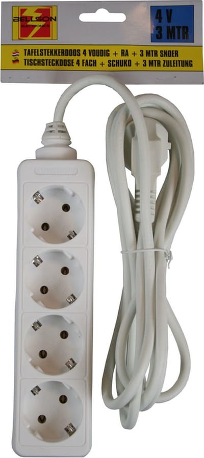 Benson stekkerdoos - 3x - 4-voudig wit - 3 meter snoer - met randaarde - max 2500w