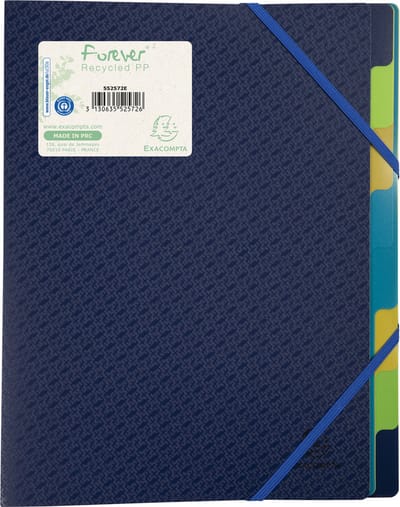 Sorteermap A4 - Met 8 vakken, Gerecycled PP, Stevig - Projectmap, Vakkenmap - Blauw - ACROPAQ