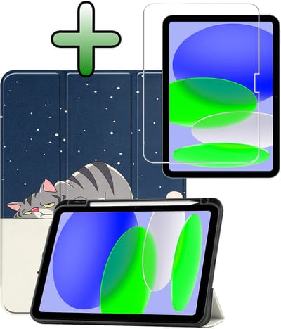 Hoesje Geschikt voor Apple iPad A16/A18 (2025/2026) - 11 inch (11e & 12e generatie) - Met Screenprotector - Trifold Bookcase - Hard Cover Case - Met Uitsparing Geschikt voor Apple Pencil - Hardcover Book - Tablet Hoes - Kat