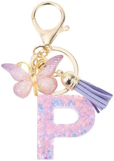 Dailygoods- Sleutelhanger met Vlinder - Sleutelhanger voor Meisjes - Sleutelhanger met Letter P - Cadeau voor Vrouwen - Duurzaam Hars - Totale Lengte 9,3 cm