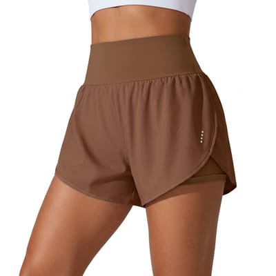 Olijfbruin dames sport shorts yoga korte broek met binnenbroek hoge taille ademende fitness shorts casual hardloop broek maat S