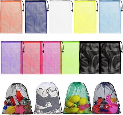 Thijox - 11 Stuks Nylon Netvakken met Trekkoord - 30 x 45 cm - Ideaal voor Strandtas, Sport, Opslag, Duiken en Outdoor Activiteiten