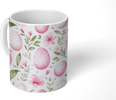 Mok - Koffiemok - Patroon - Eieren - Roze - Pasen - Mokken - 350 ML - Beker - Koffiemokken - Theemok