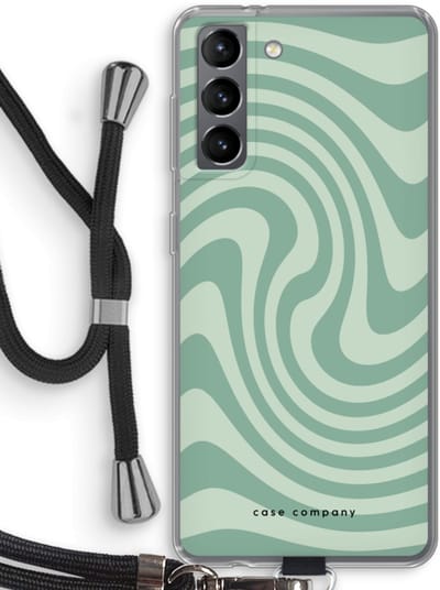 Case Company® - Hoesje met koord geschikt voor Samsung Galaxy S21 hoesje met Koord - Swirl Groen - Telefoonhoesje met Zwart Koord - Bescherming aan alle Kanten en Over de Schermrand