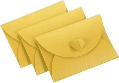 50 Stuks Mini Enveloppen met Hartvormige Sluiting | Kleine Cadeaukaart Houder voor Bruiloften, Feestjes en Boetieks (Geel)
