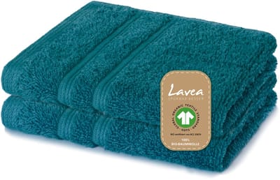 Lavea® 2 Wasdoekjes 30x30 cm van 100% biologisch katoenen badstof, zacht en absorberend, voor thuis, hotel en spa – ook ideaal als gezicht- en handdoekje – Dennengroen