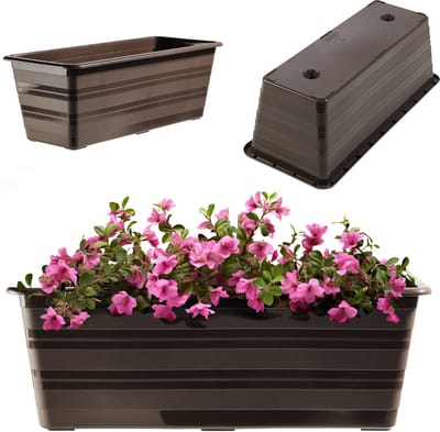KADAX Bloembak 40 cm bruin kunststof balkonpot, weerbestendige plantenbak, bloempot, leuningbak voor bloemen, kruiden