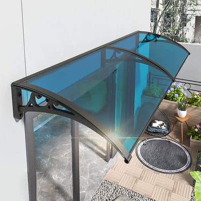 Voordeur Luifel - Afdak Deur - Bescherming Buiten - Weerbestendig Polycarbonaat - 70x120cm - Blauw Zwart