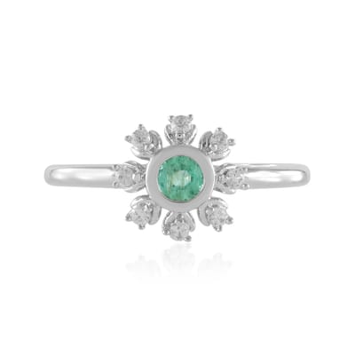 Cavill - Zilveren ring 925 Sterling met Russische smaragd 0 19 ct en 8 Cambodjaanse Zirkon 0 17 ct - Platina afwerking - Elegant groen