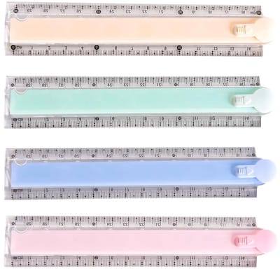 Set van 4 Vouwbare Plastic Ringen, 30 cm, Transparante Geometrische Liniaal voor School, Kantoor en Creatieve Projecten (Roze + Blauw + Groen + Geel)