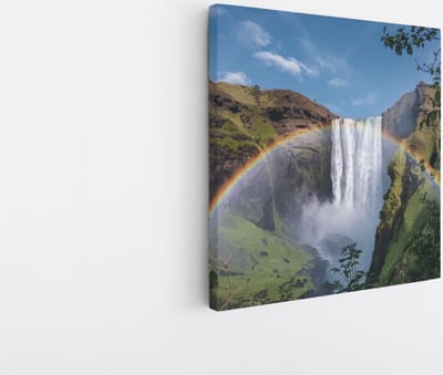 Saammp Canvas Schilderij - Regenboog bij waterval - Landschap - Natuur - 20x20 - Foto op canvas - Wanddecoratie - Muurdecoratie Woonkamer - Slaapkamer decoratie - Canvas Print