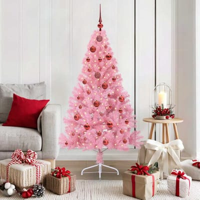 vidaXL - Kunststof - Voorverlichte - Kerstboom - met - 150 - LED - Roze - 150 - cm - PVC