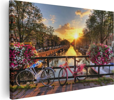 Artaza Canvas Schilderij Amsterdamse Brug Met Zonsopgang - 30x20 - Klein - Foto Op Canvas - Canvas Print