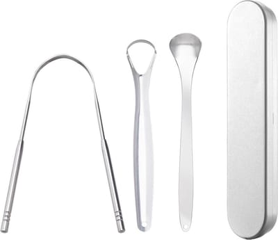 RVS Tongschraper set voor Mondverzorging – 4 Stuks – Tongreiniger & Tongborstel – Duurzaam & Herbruikbaar – Tong hygiëne – Mondhygiëne - Tongreiniger