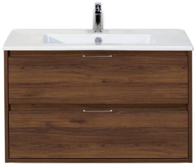 Porto Badmeubelset 90 cm - Walnoot - Keramische Wastafel Wit Slim