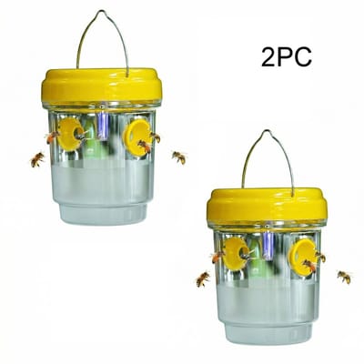 2 Stuks Insectenvallen - selectieve val - Aziatische hoornaarval - Wespenval - Wespenvanger voor buiten - Op zonne-energie - Hangende houten wespenval voor buiten - Geschikt voor het vangen van wespen, hoornaars en hoornaars - Geel