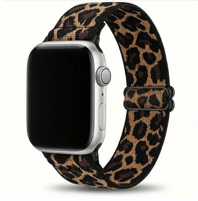 Horlogebandje met luipaardprint elastisch nylon verstelbaar Geschikt voor Apple Watch 38 mm / 40 mm / 41 mm / 42 mm (serie 10 / 11) flexibel comfortabel bandje