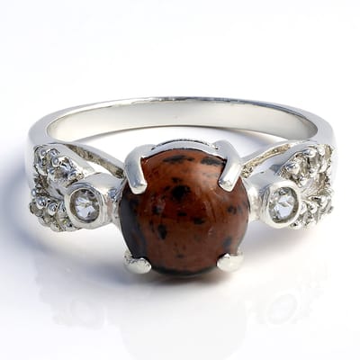 Cavill - Zilveren ring met Mahonie Obsidiaan 1 4 ct en Witte Topaas 0 32 ct - 925 Sterling Zilver - Elegante natuurlijke Edelstenen Cabochon