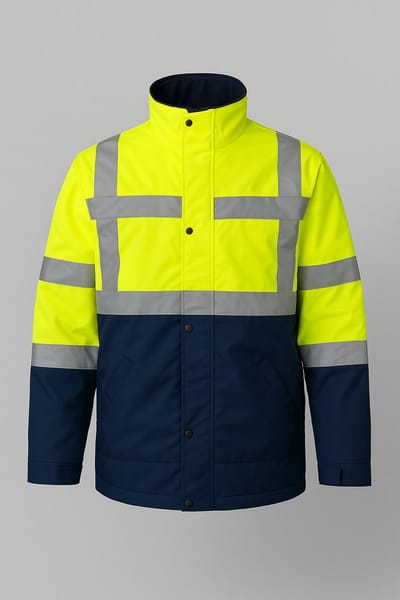 Sioen Parka Barcley High Visibility Werkjas - Fluogeel/Marine - Maat L