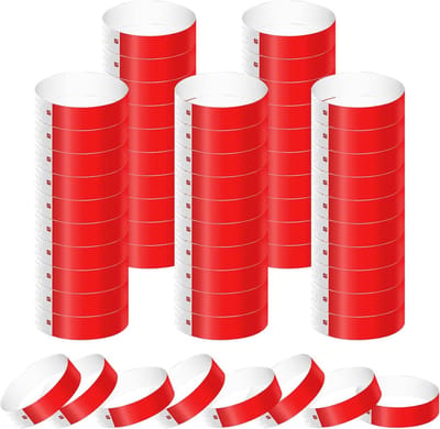 SnelShoppen - 500 Stuks Waterdichte Neon Papieren Polsbandjes voor Evenementen - Rood - Ideaal voor Feesten, Concerten, Festivals en Competities - 25x