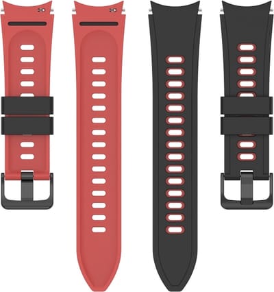 Siliconen bandje - geschikt voor Samsung Galaxy Watch 7 / Watch FE / Watch 6 / Watch 6 Classic / Watch 5 / Watch 5 Pro / Watch 4 / Watch 4 Classic - zwart-rood